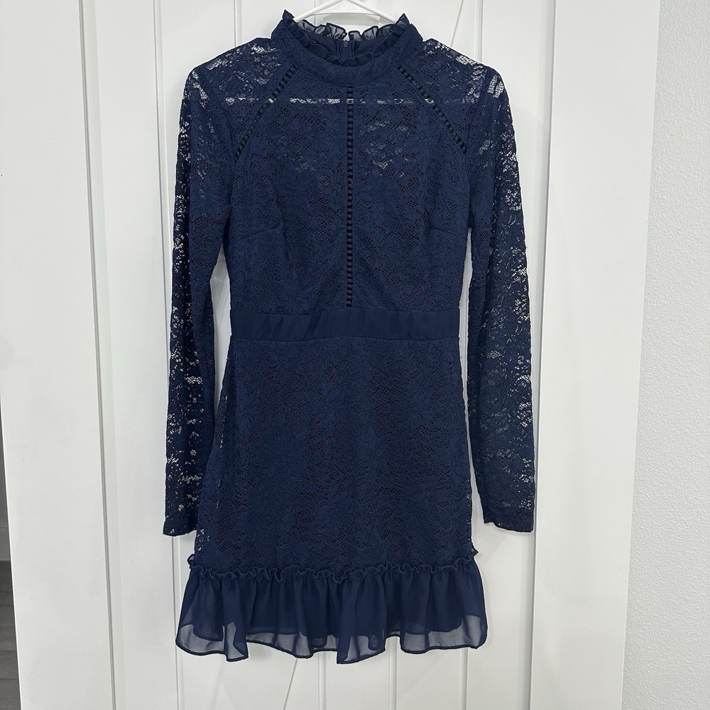 B. Darlin Women's Blue Lace Dress Long Sleeve Size 5/6 Party Cocktail Homecoming